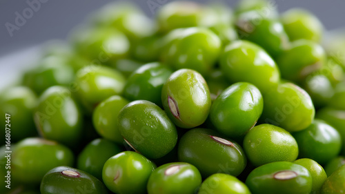 Wallpaper Mural Minimalist studio composition of fresh organic mung beans on pure white surface, emphasizing clarity, healthy lifestyle symbolism, and commercial food photography aesthetics Torontodigital.ca