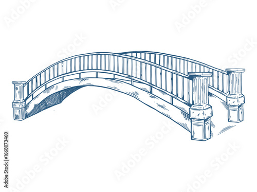 Toile de Jouy inspired wedding bridge illustration. Wedding hand dawn ceremony icon. Elegant line art minimalist venue sketch. Elements for wedding, monogram, invitation, greeting, birthday card.