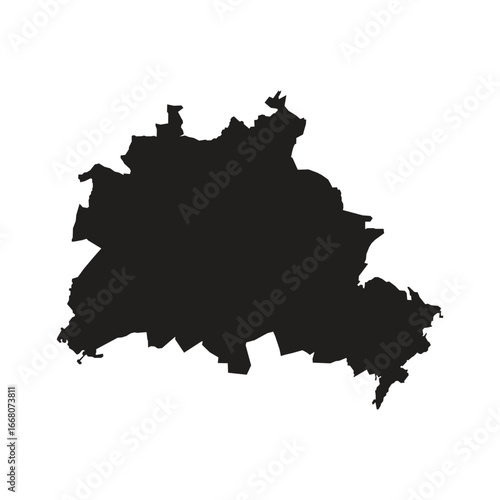 Black Silhouette Map of Berlin City, Germany Vector