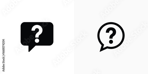 Black Question Mark Inside Rounded and Rectangular Speech Bubbles on White