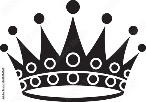 Classic black royal crown symbol of power and royalty isolated on white background