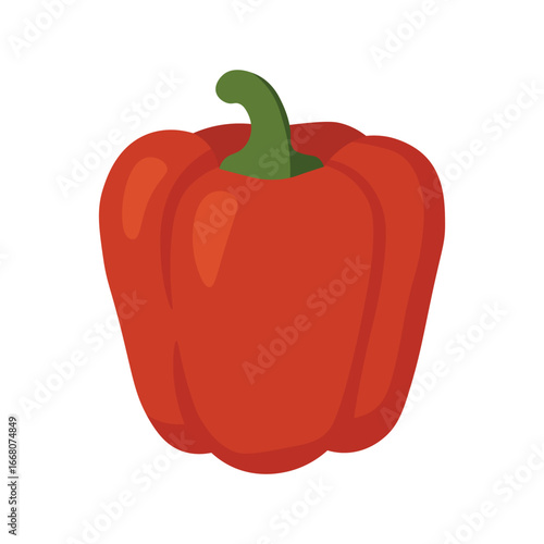 Fresh red bell pepper with green stem, flat vector style, isolated vegetable illustration.