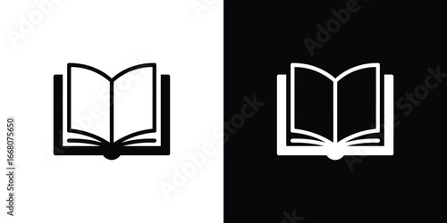 Book Open Glyph with Pages, Isolated, in White and Black on a Transparent Background