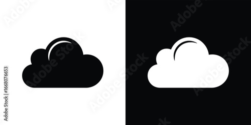 Cloud Icon Silhouette Inverted, Black And White Background, Weather Concept