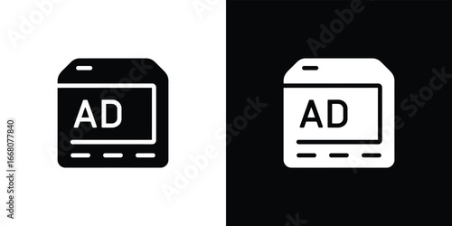 Isolated Ad Blocker Icon, Black and White Design, Advertisement Symbol, Flat Design