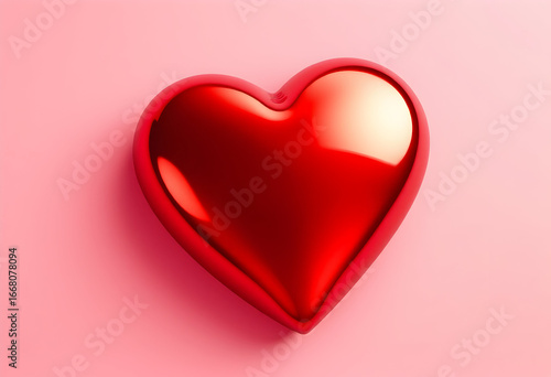 Glossy Red Heart on Pink Background