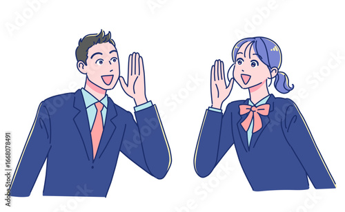 笑顔で声援を送るアニメ調の男女生徒