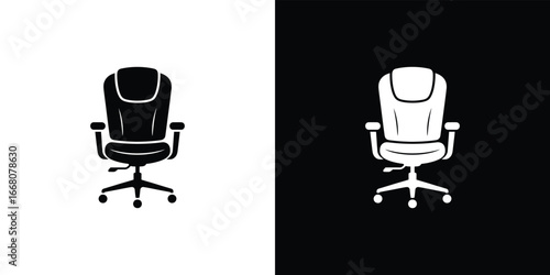 Isolated Office Chair Icon, Ergonomic Swivel Seat, Black and White Illustrations