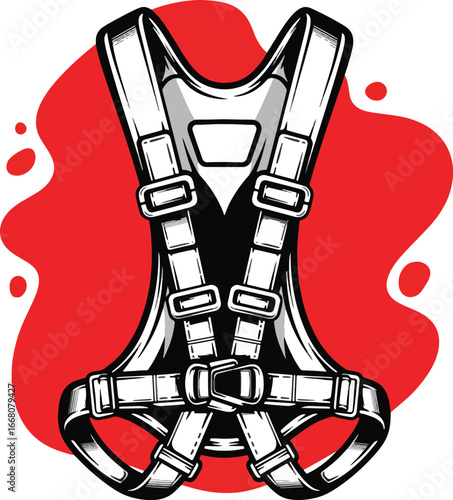 Safety Harness Icon – Bold Black and White Vector Illustration of Protective Restraint System for Racing and Automotive Design