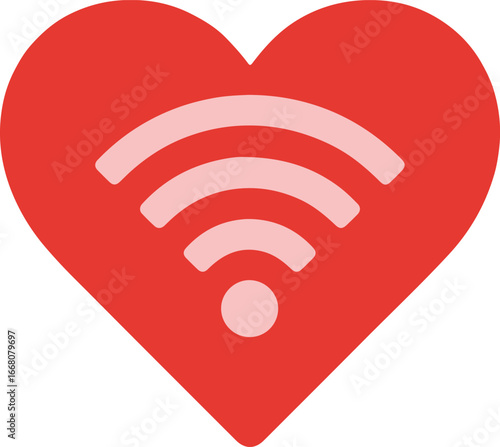 Red Heart shaped wifi signal design. Wireless technology concept, connection love. Symbol of love for internet. 