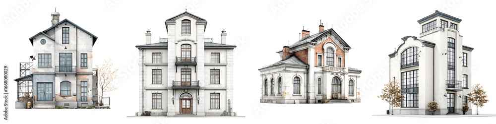Obraz premium Set of Old European Style Houses: Architecture Illustration