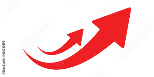Long curved arrow icon vector. Red long arrow vector. flat style Arrow symbol. Red silhouette of long arrow isolated on white background. vector illustration on Transparent Background