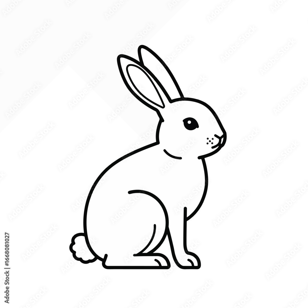 Fototapeta premium Line art illustration of a sitting rabbit in black and white