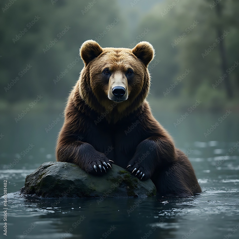 Obraz premium brown bear in water