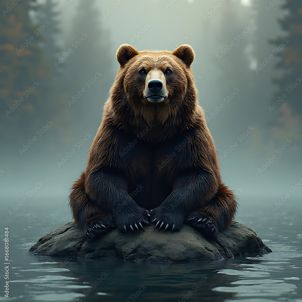 Obraz premium brown bear sitting on the water