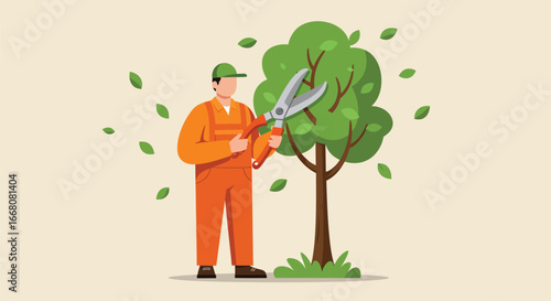 Gardener Trimming Tree with Pruning Shears