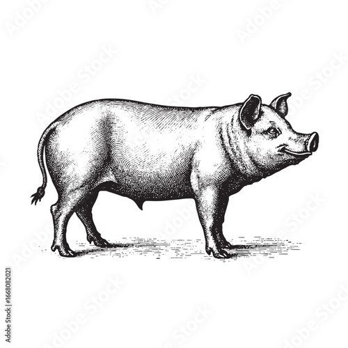 Pig vintage engraving