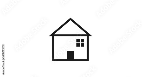 Simple black and white house icon for real estate, home design, and property concepts. Minimalist