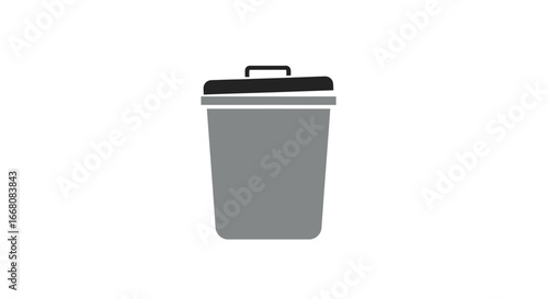 Simple graphic illustration of a grey trash can icon, perfect for representing waste disposal, deletion, and digital clean-up processes in user interfaces and applications