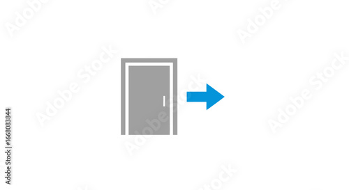 Door with arrow pointing right Concept of exit, direction, and opportunity. Minimalist design