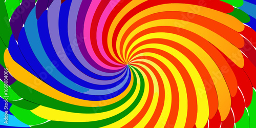 A vibrant tie-dye spiral pattern with bold, saturated rainbow colors including red, orange, yellow, green, blue, and purple. The design radiates outward from the center in a hypnotic swirl, creating a