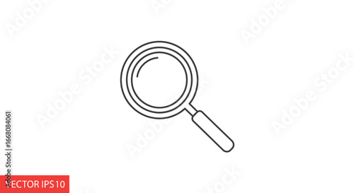 Minimalist outline icon of a magnifying glass, symbolizing search, discovery, and digital exploration for web and app design projects