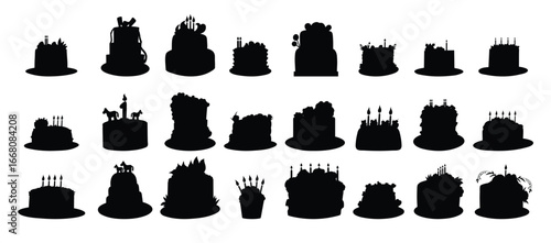collection of cake silhouettes on a white background vector