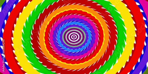 A vibrant tie-dye spiral pattern with bold, saturated rainbow colors including red, orange, yellow, green, blue, and purple. The design radiates outward from the center in a hypnotic swirl, creating a