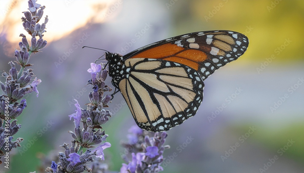 Naklejka premium Monarch butterfly on a lavender flower.