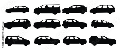 Set family car silhouettes vector illustration