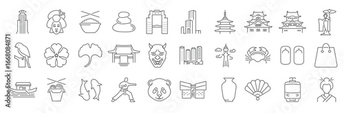 Set of linear icons of Osaka