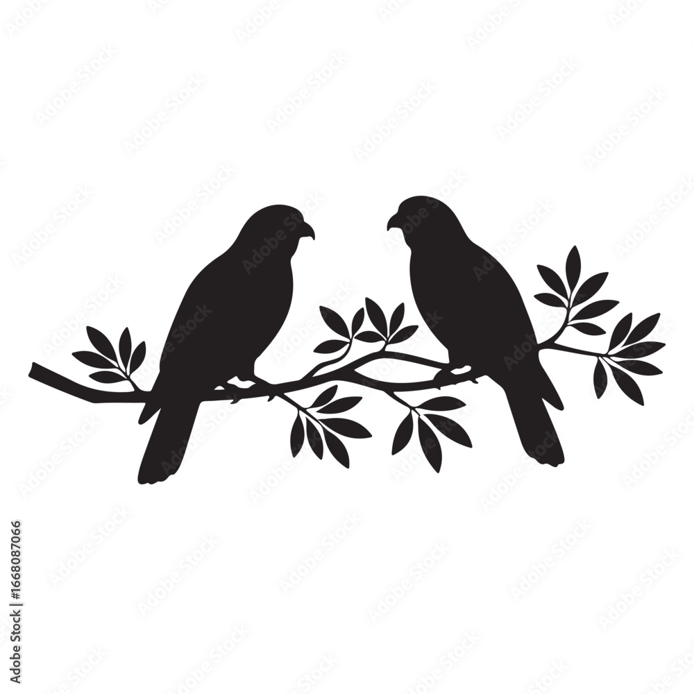 Fototapeta premium Two Birds on Branches - Silhouette Artwork