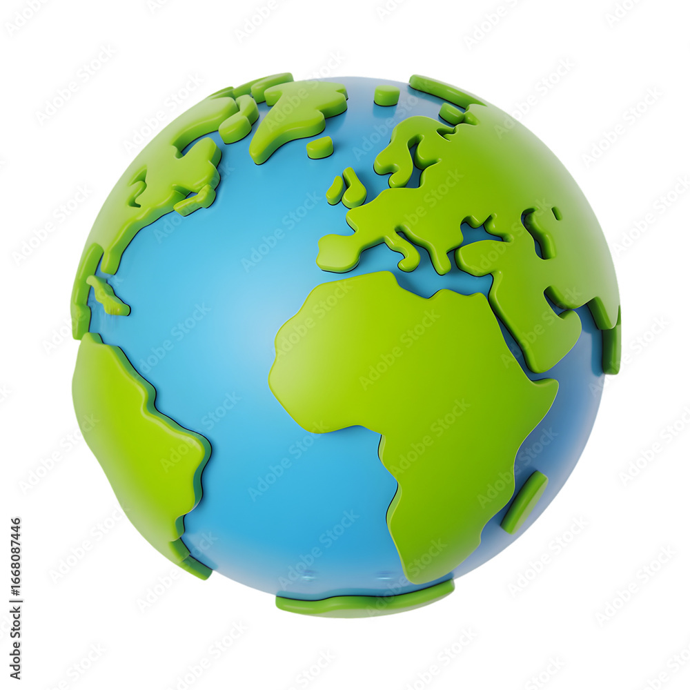 Naklejka premium Vibrant 3D globe illustration showing Earth with continents, perfect for global concepts and world issues