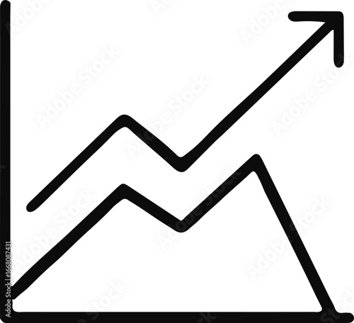 Line graph with upward trend and zig zag line in black and white simple drawing style graphic art