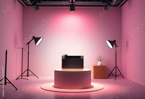 Product Photography Studio Setup with Lighting and Stage