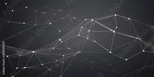 A vector illustration of a spider web with dew drops is a glowing network of starlike lights against a dark night sky