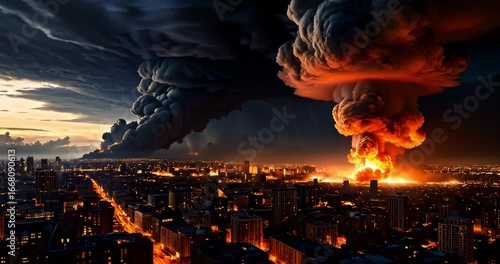 The Apocalypse Arrives with a Mushroom Cloud Over the City. War related concept.