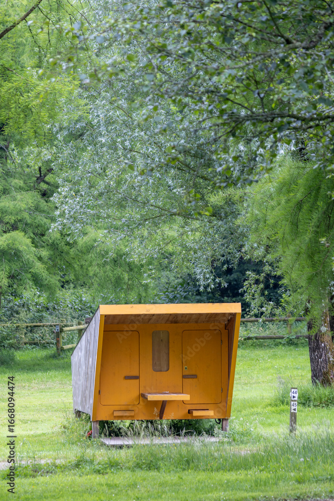 Fototapeta premium Beautiful tiny vacation houses at campsite