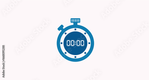 Stylized blue digital stopwatch icon with a flat design, showing a zeroed timer display.