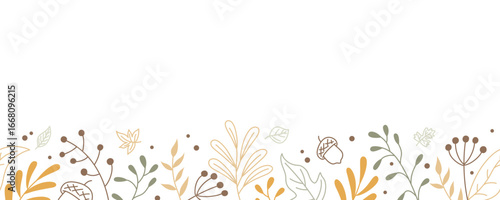 seamless background with leaves in doodle style along the bottom edge