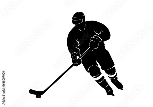 Focused Hockey Player in Dynamic Action Silhouette