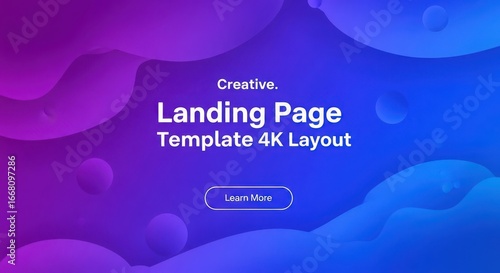 3d illustration of creative landing page template 4k layout with vibrant purple and blue gradient background