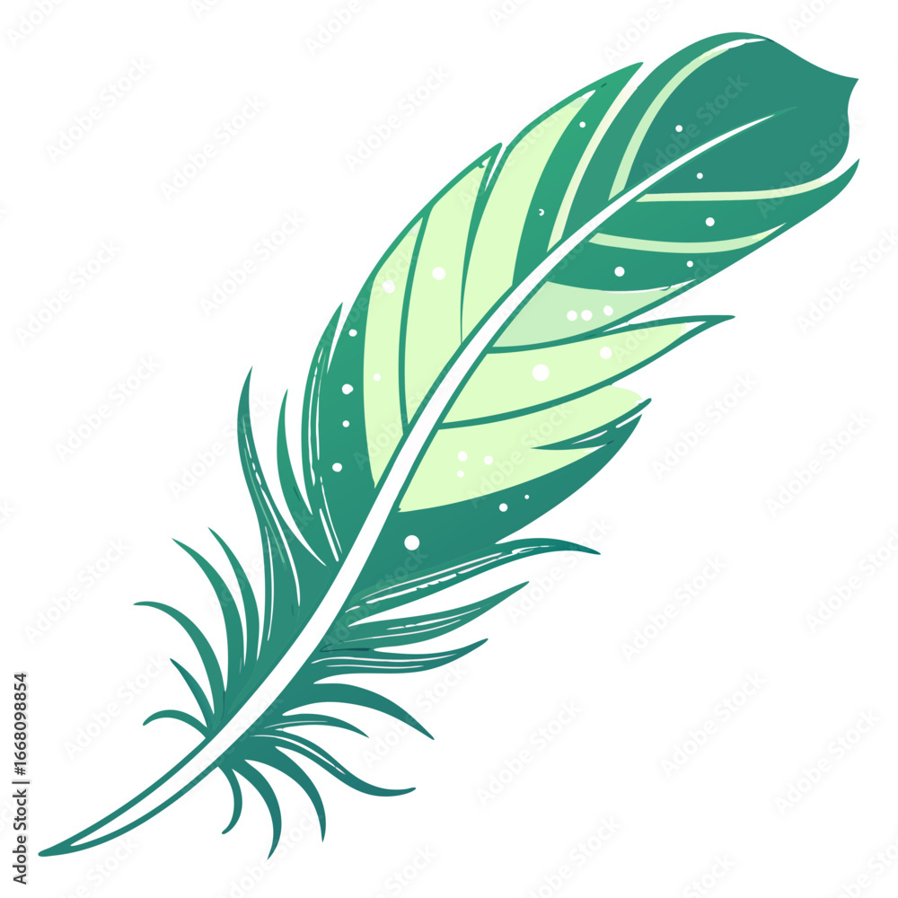 Obraz premium Emerald lime gradient feather vector illustration. Perfect for: eco-friendly branding, botanical artwork, spring festival posters, nature-themed stationery