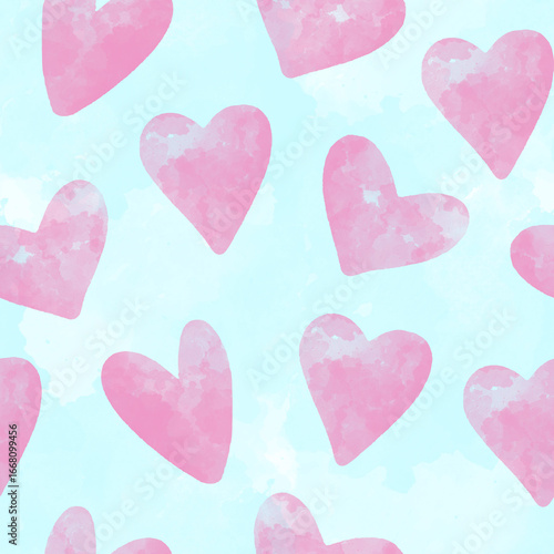 Seamless Pink Watercolor Hearts Pattern