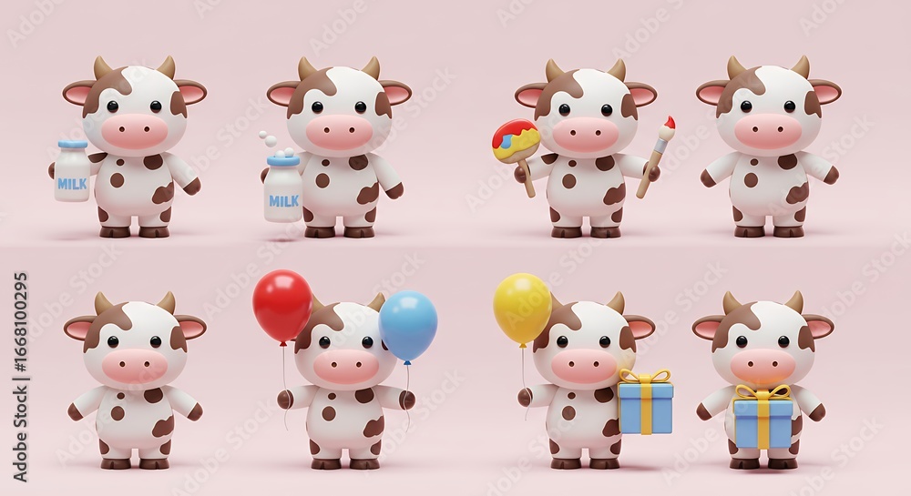 Obraz premium Cute cartoon cows celebrating a party