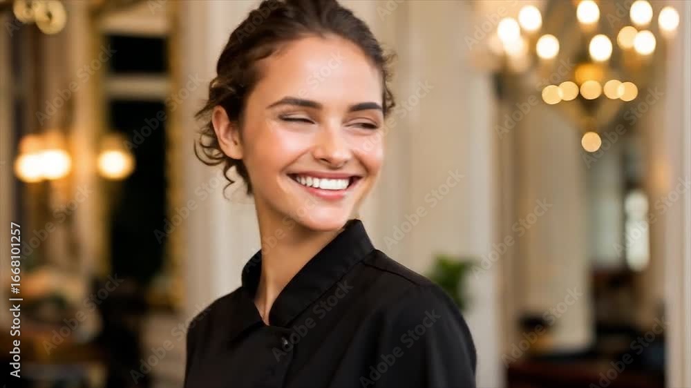 Elegant Female Chef Smiling in a Luxurious Restaurant – 4K High-Resolution Portrait Elegant Female Chef Smiling in a Luxurious Restaurant – 4K High-Resolution Portrait