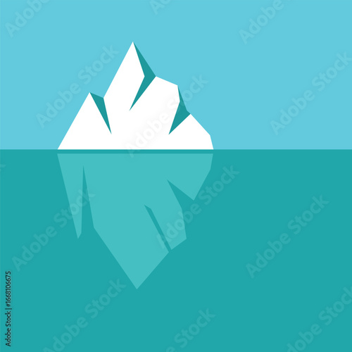 An iceberg appears to float amid the sea with white background