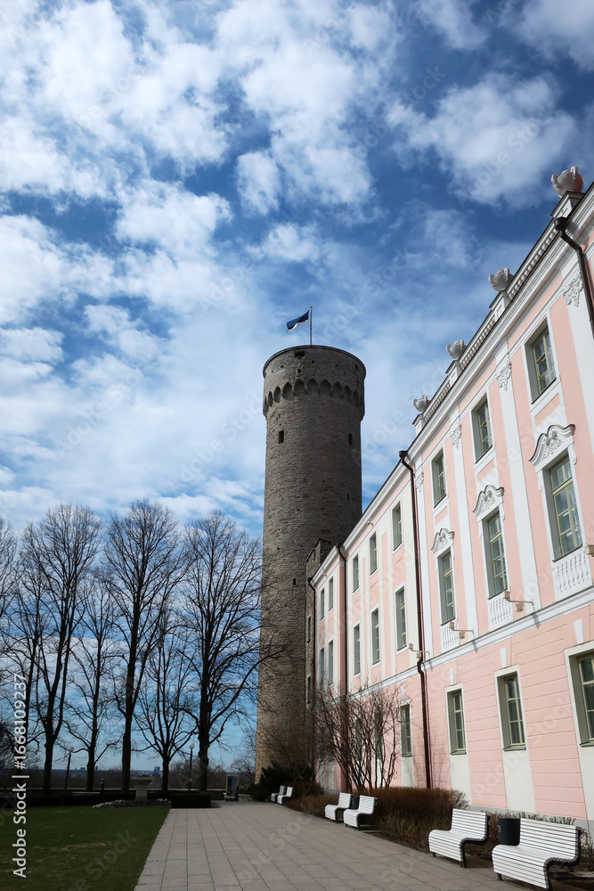 Fototapeta premium Tallinn, Estonia. Pikk Hermann is a tower of the Toompea Castle, on Toompea (Domberg) hill in Tallinn