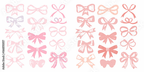 Collection of pink watercolor bows for decoration and design elements