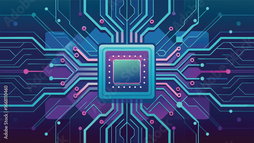 Electronic chipset board pattern, vector abstract design, clean gradient background with futuristic circuit lines and data flow.